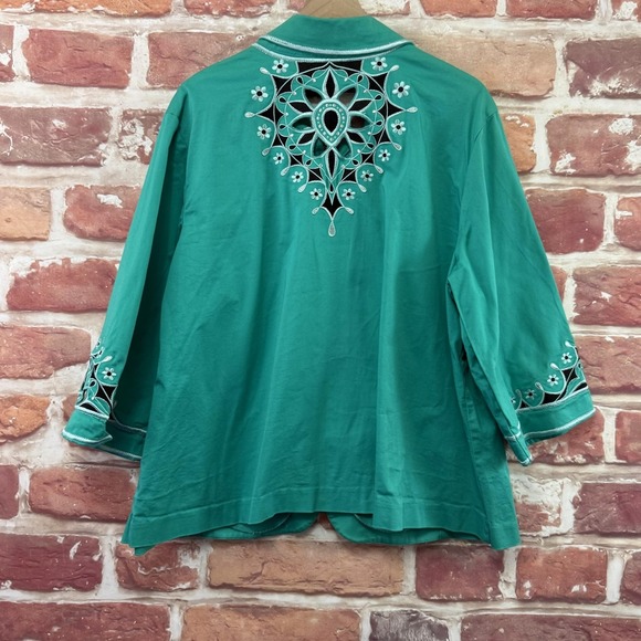 Bob Mackie Wearable Art Jacket Women's 3X Turquoise Boho Embroidered Cutout - Picture 3 of 8